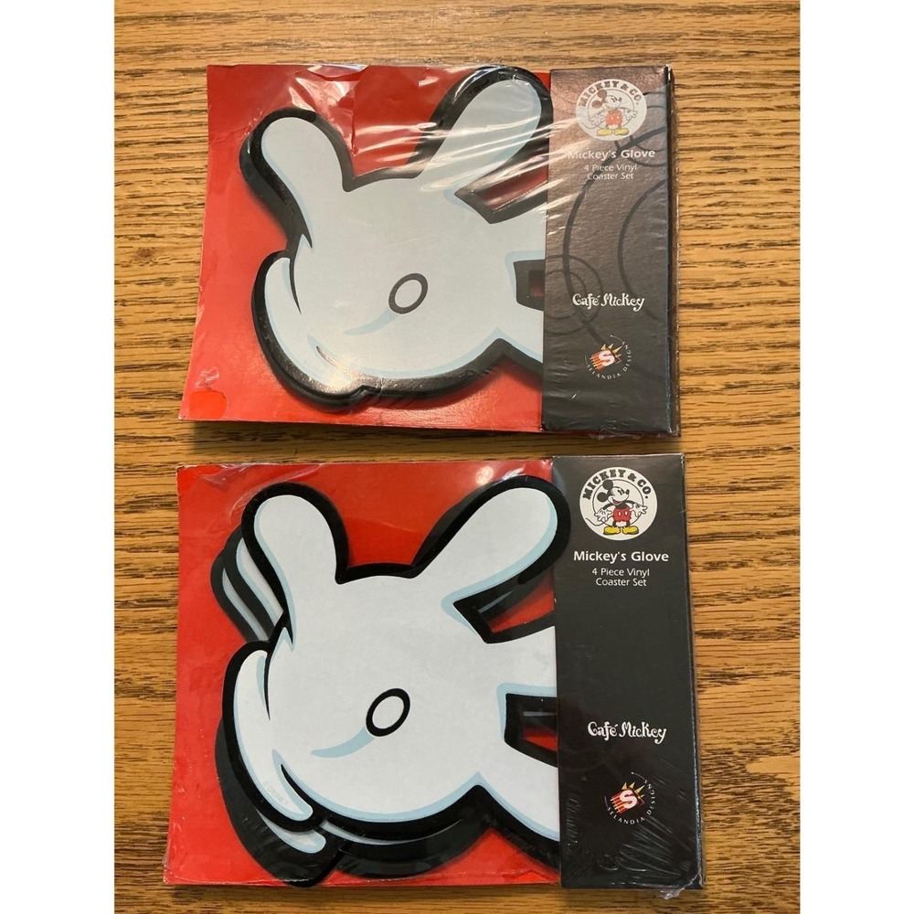 Disney Mickey Mouse Glove Vinyl Coaster Sets Selandia Designs 2 Packs 8 Coasters